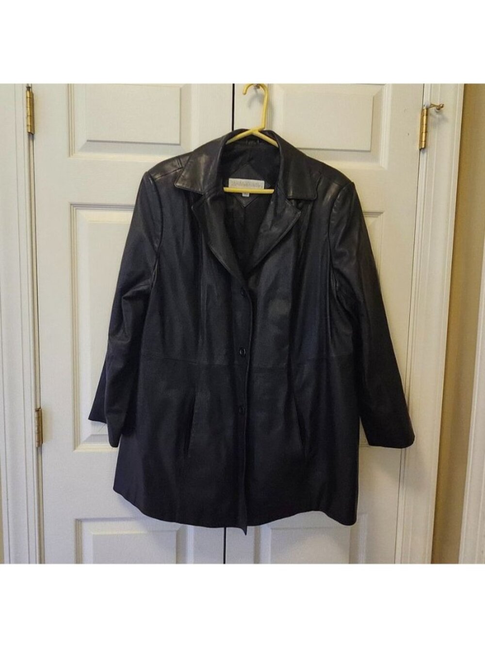 Vtg Women Valerie Stevens Black Lambskin Leather Blazer Car Coat Jacket Size 1X